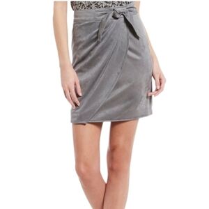 H Halston Faux Suede Mini Skirt Gray
